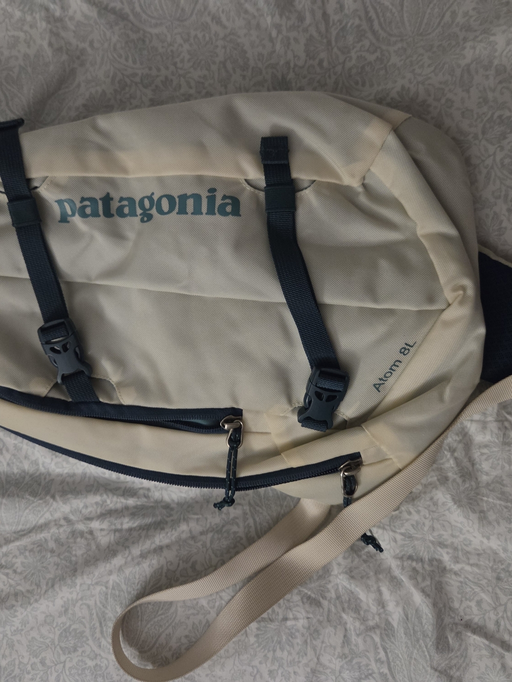 Patagonia Cream Sling Belt Bag with Navy Trim